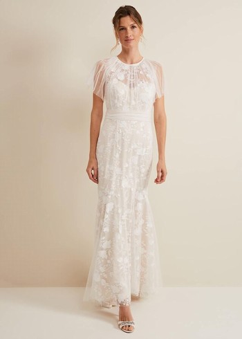 Phase Eight Delilah Mesh Embroidered Wedding Dress White Canada | HRYXNE-152